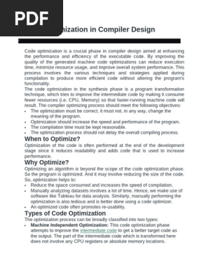 Types of Code Optimization Techniques | PDF | Program Optimization