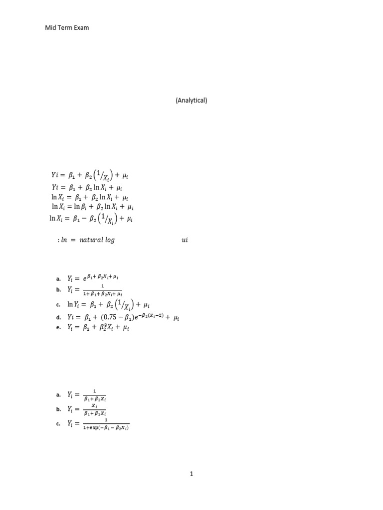 Econometrics Midterm Exam Questions | PDF | Regression Analysis ...