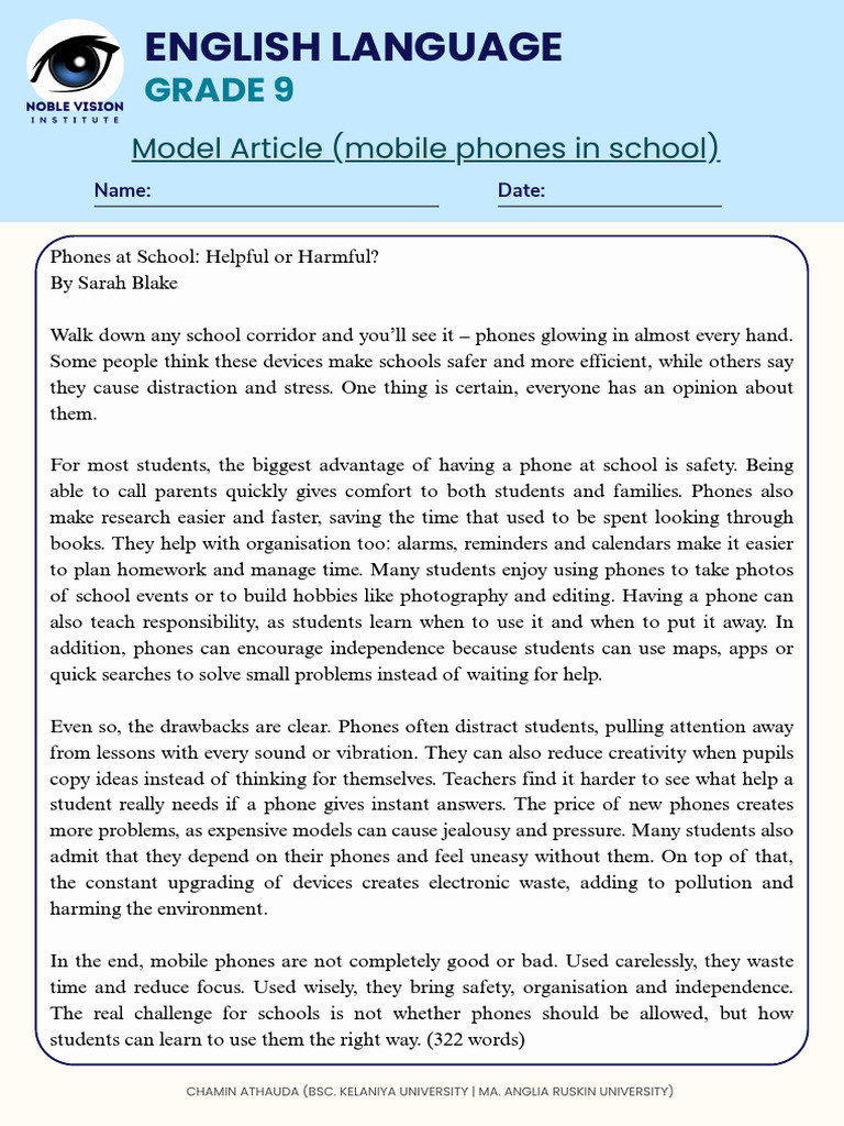 GR9 IGCSE Model Article | PDF