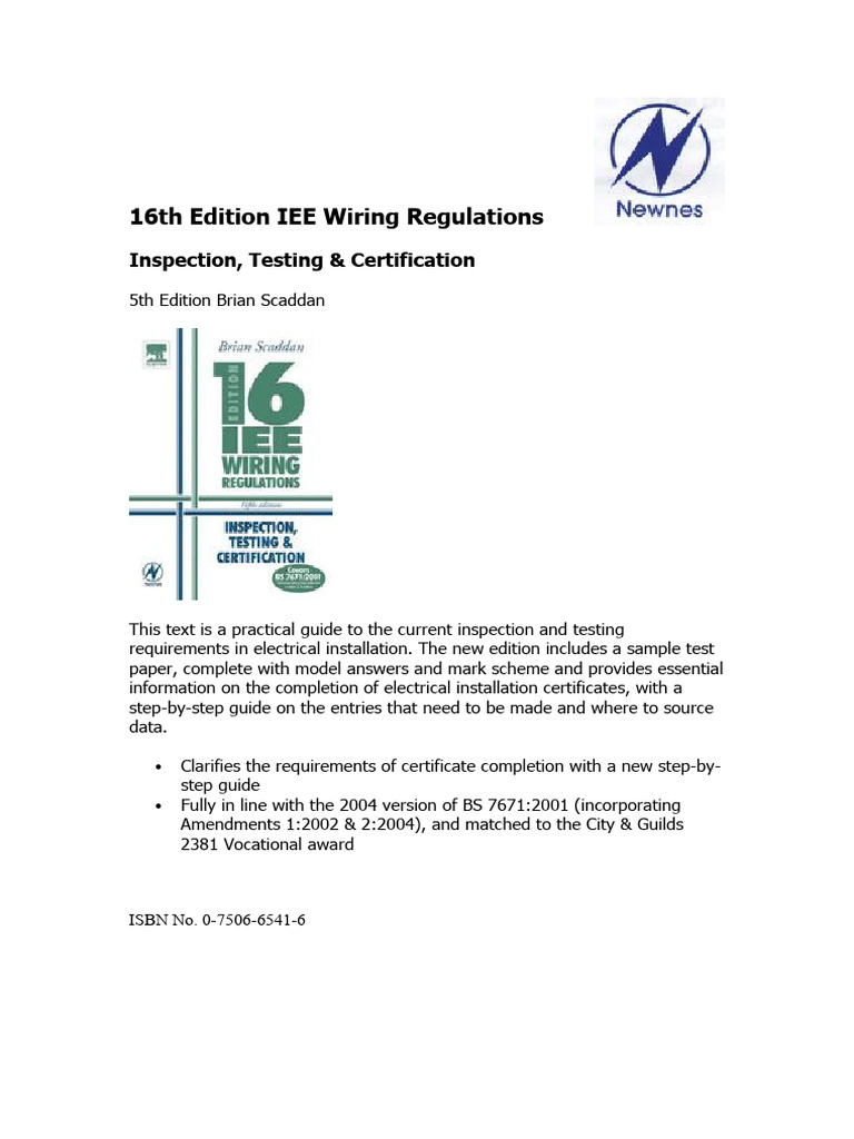 16th Edition IEE Wiring Regulations: Inspection, Testing ...