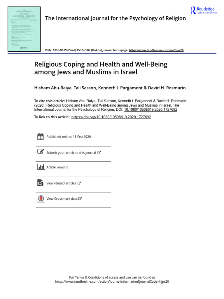 2020 - Religious Coping and Health and Well-Being Among Jews and ...