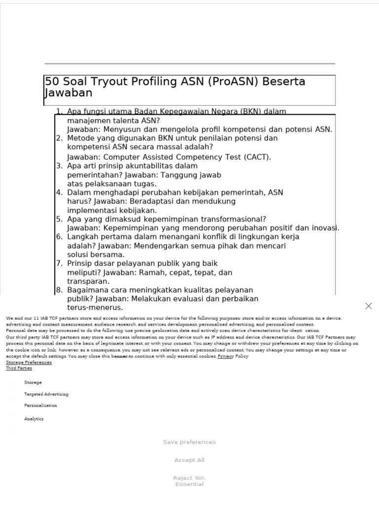 50 Soal Tryout Profiling ASN dan Jawaban | PDF