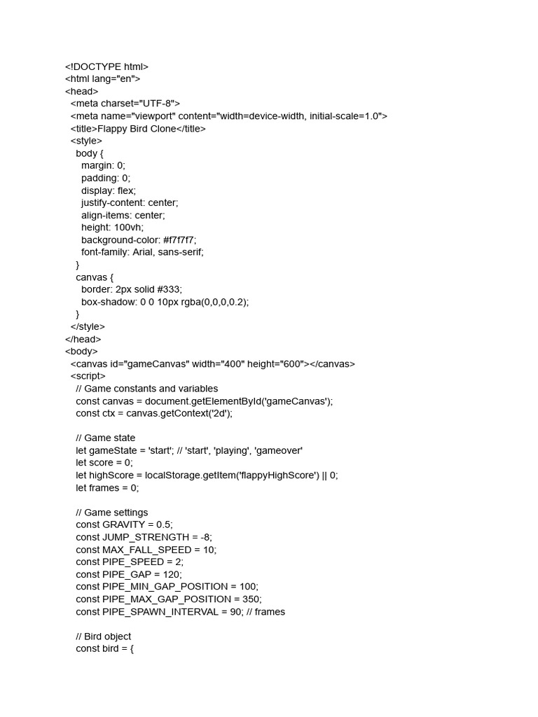 Flappy Bird Game Clone Code | PDF