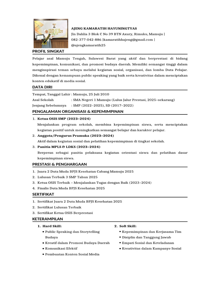 Profil Pelajar Berprestasi Mamuju | PDF