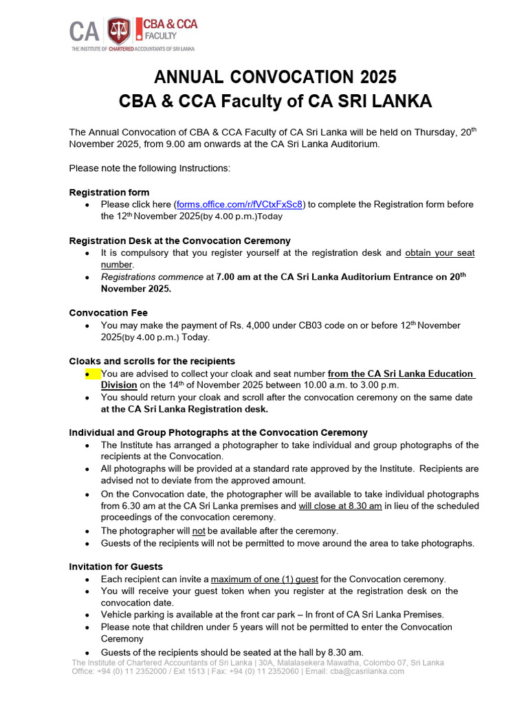 CA Sri Lanka Annual Convocation 2025 Details | PDF