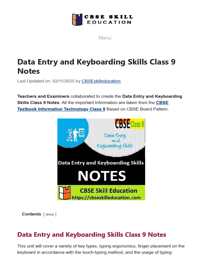 Data Entry and Keyboarding Skills Class 9 Notes - CBSE Skill Education ...