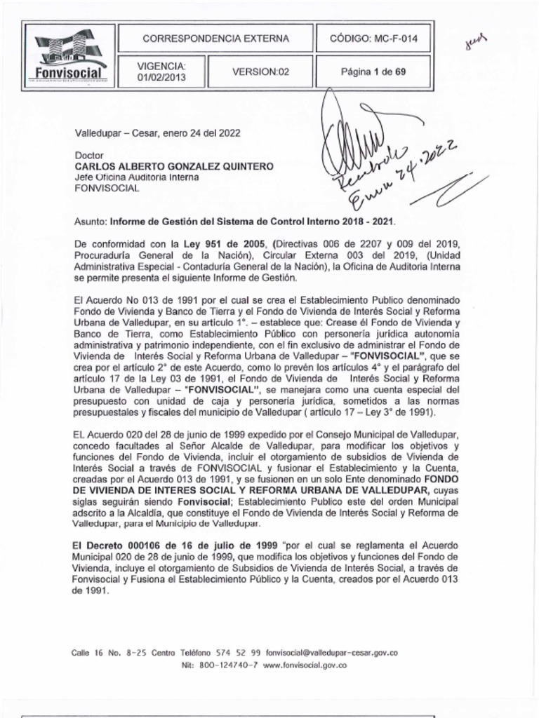 Informe de Gestion Del Sistema de Control Interno 20182019 | PDF