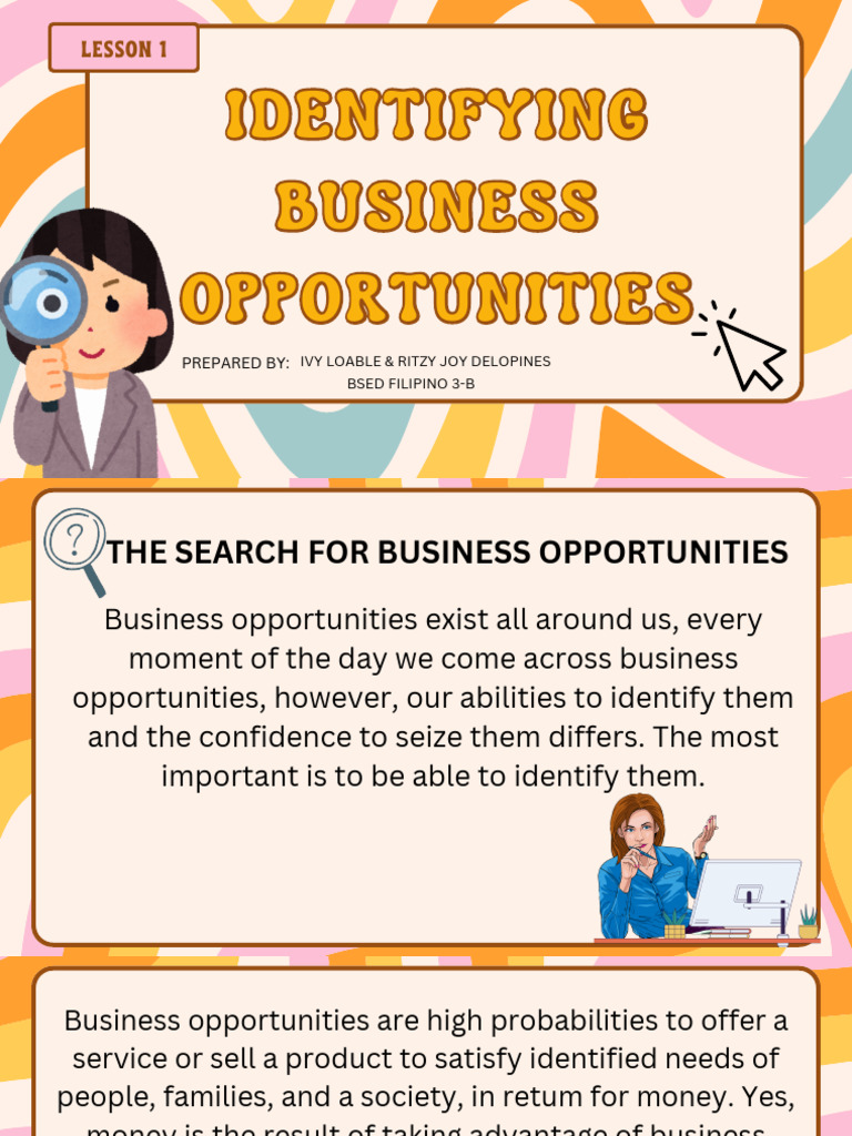 Identifying Business Opportunities Lesson 1 LOABLE DELOPINES | PDF ...