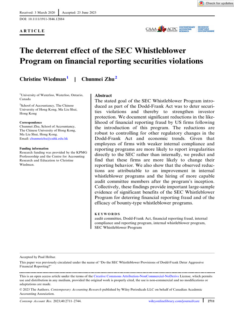 Contemporary Accting Res - 2023 - Wiedman - The Deterrent Effect of The ...