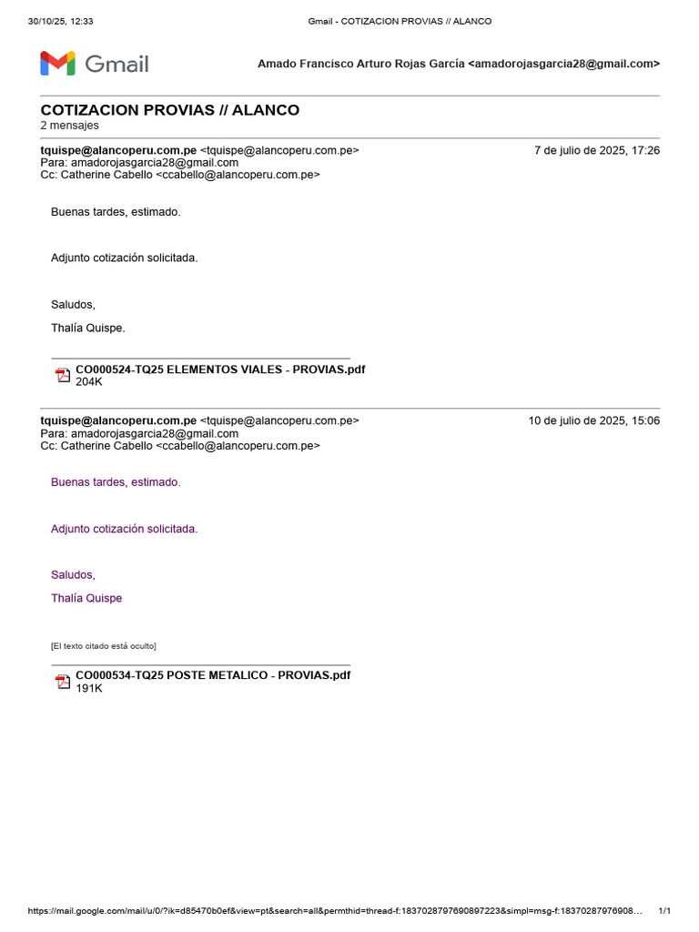 Gmail - Cotizacion Provias - Alanco | PDF