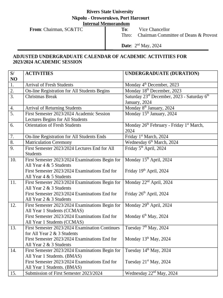ADJUSTED 2023 2024 Academic Session UG 2 | PDF | Academic Term