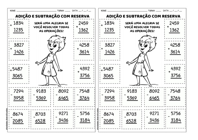 Atividade de Adição e Subtração Com Reserva | PDF