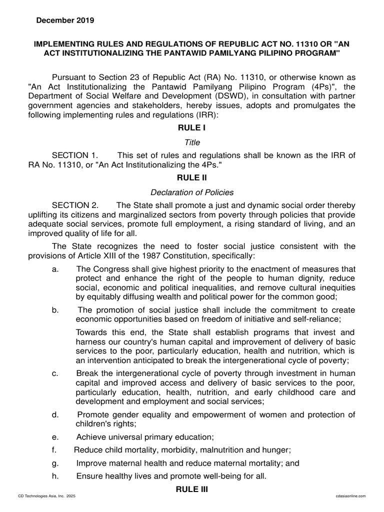 IRR of RA 11310: Pantawid Program | PDF | Poverty | Poverty & Homelessness