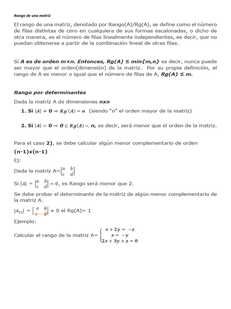 Rango de Matrices y Teorema de Rouché | PDF | Matriz (Matemáticas ...