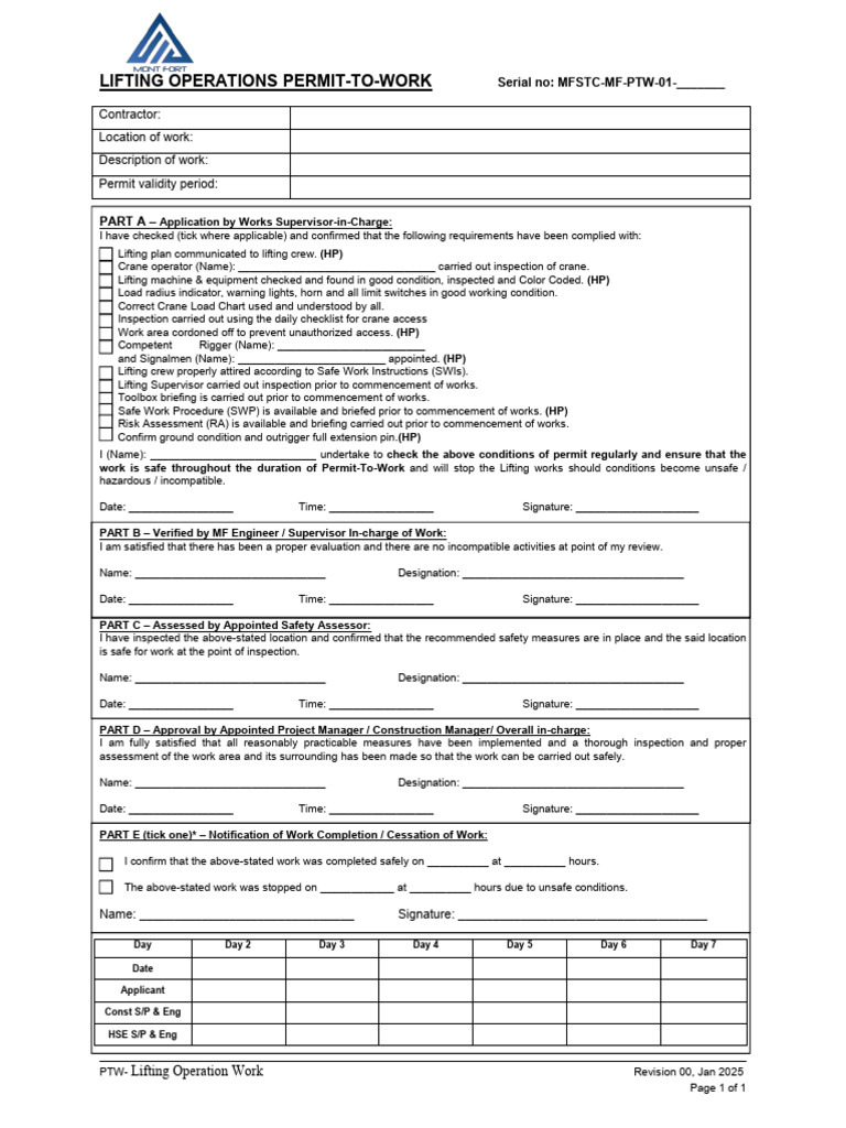 07 HSE-PTW-Lifting Works Jan2025 | PDF | Crane (Machine) | Safety