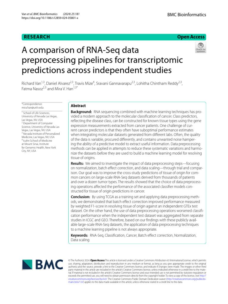 RNA-Seq Preprocessing for Cancer Classification | PDF | Cross ...