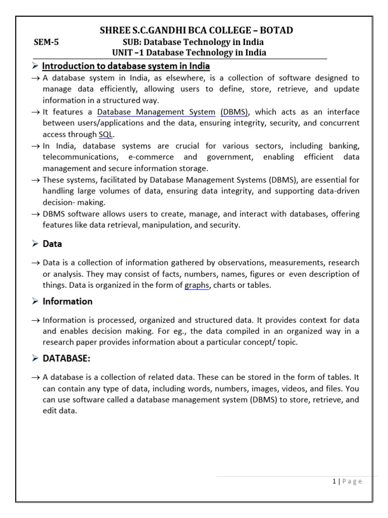 Unit -1 Oracle | PDF | Databases | Relational Database