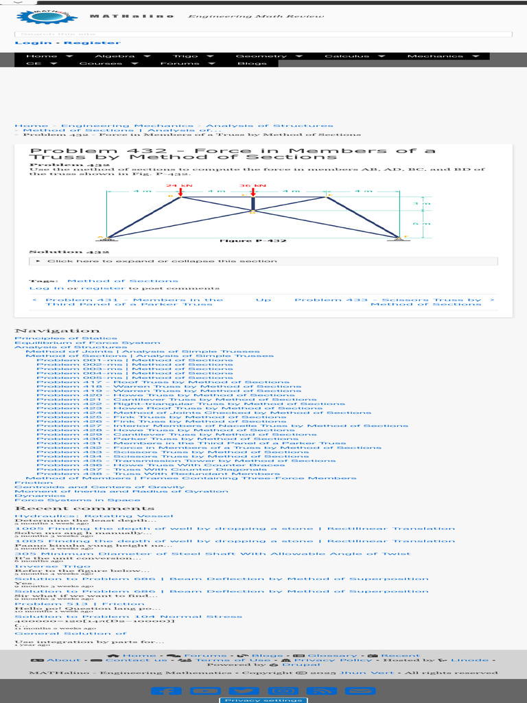 Truss Member Forces: Method of Sections | PDF | Truss | Beam (Structure)