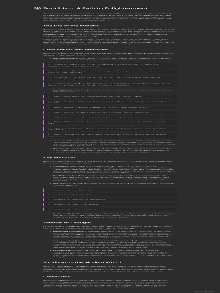Overview of Buddhism and Enlightenment | PDF | Noble Eightfold Path ...