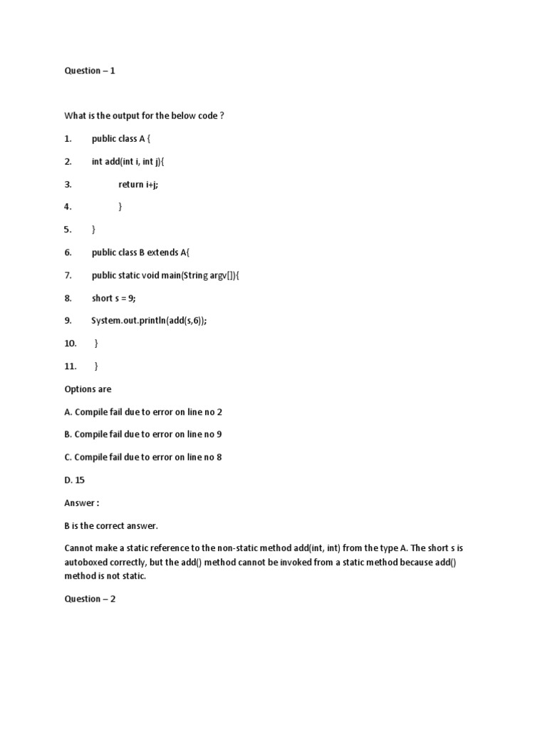 Java Code Output and Compilation Errors Quiz | PDF | Method (Computer ...