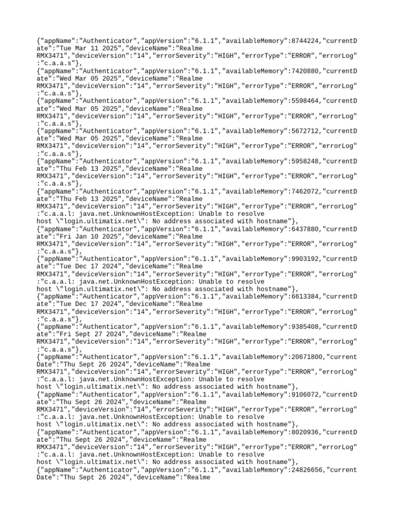 Authenticator App Error Logs Summary | PDF
