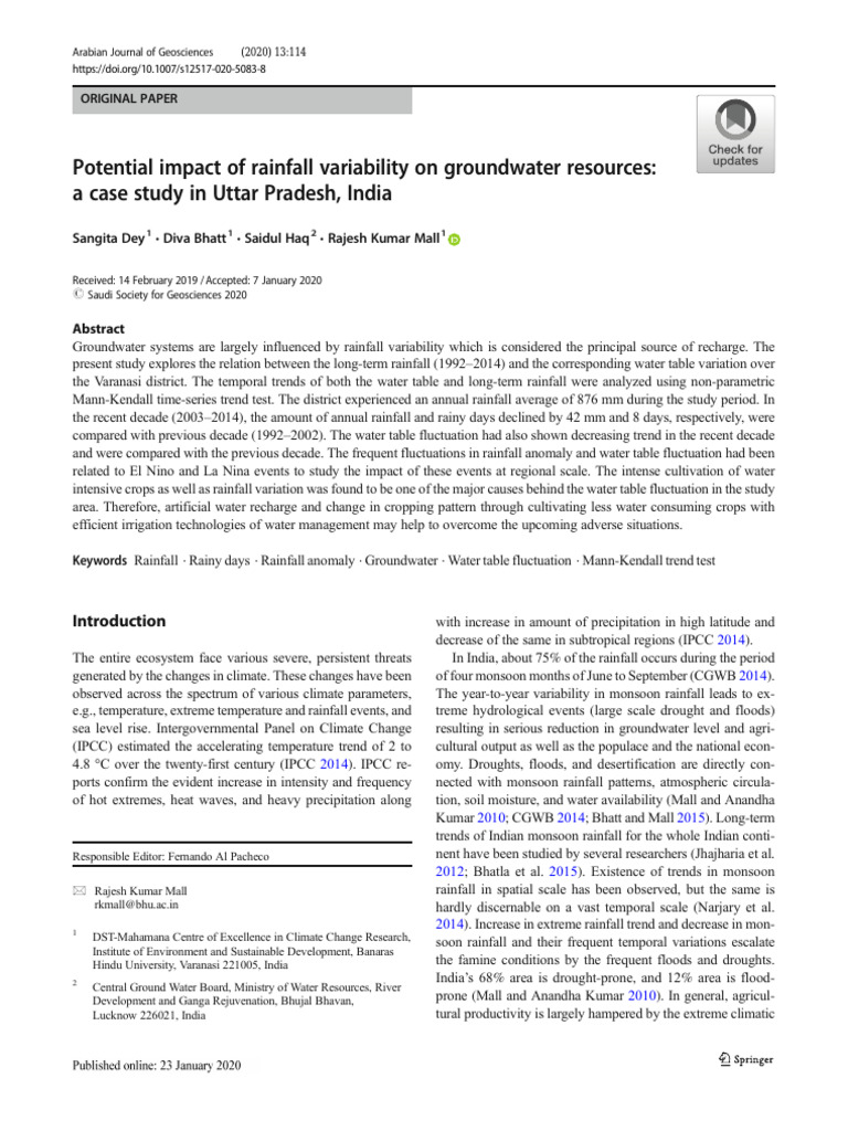 Potential Impact of Rainfall Variability On Groundwater Resources | PDF ...