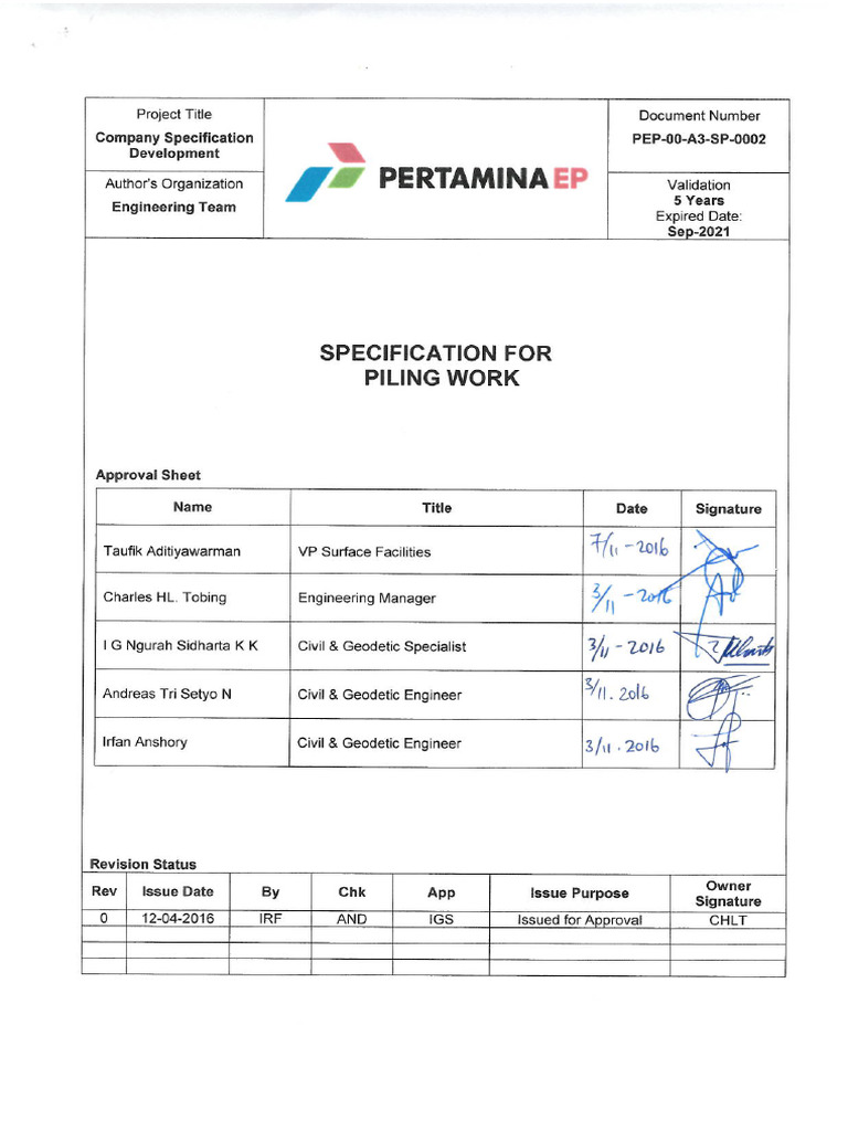 PEP 00 A3 SP 0002 Specification For Piling Work | PDF