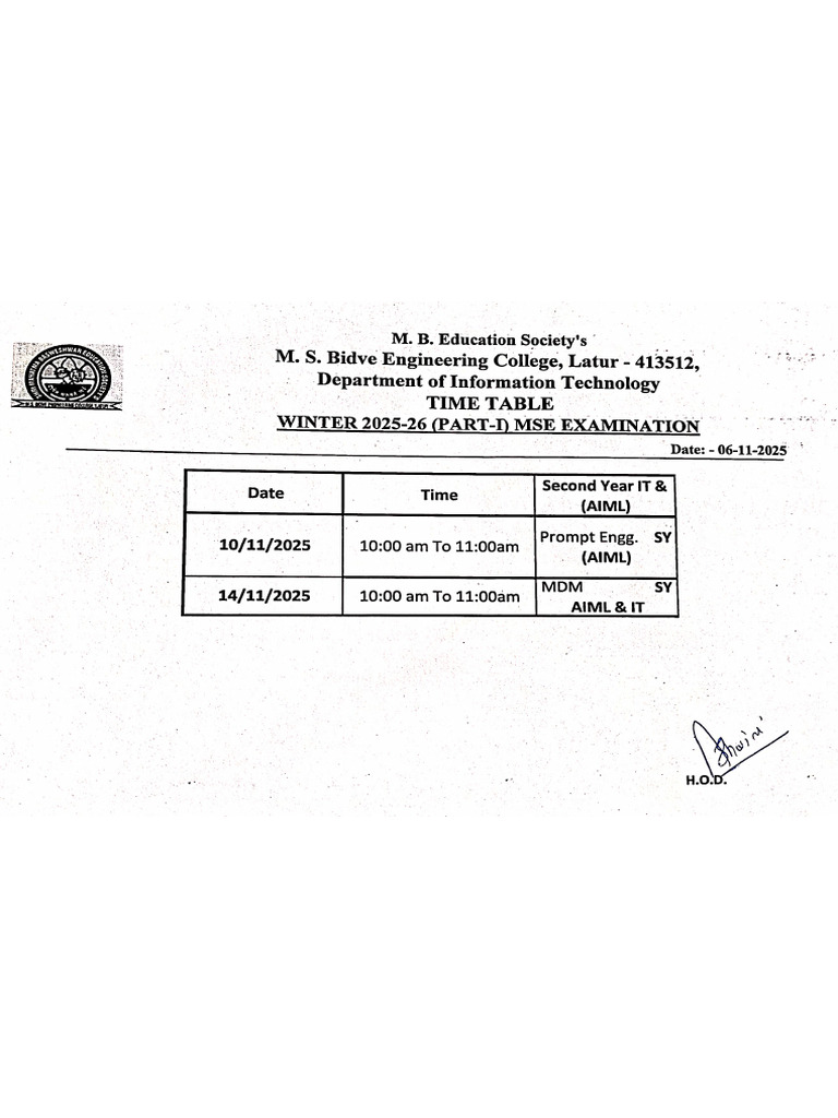 Mid Sem Time Table | PDF