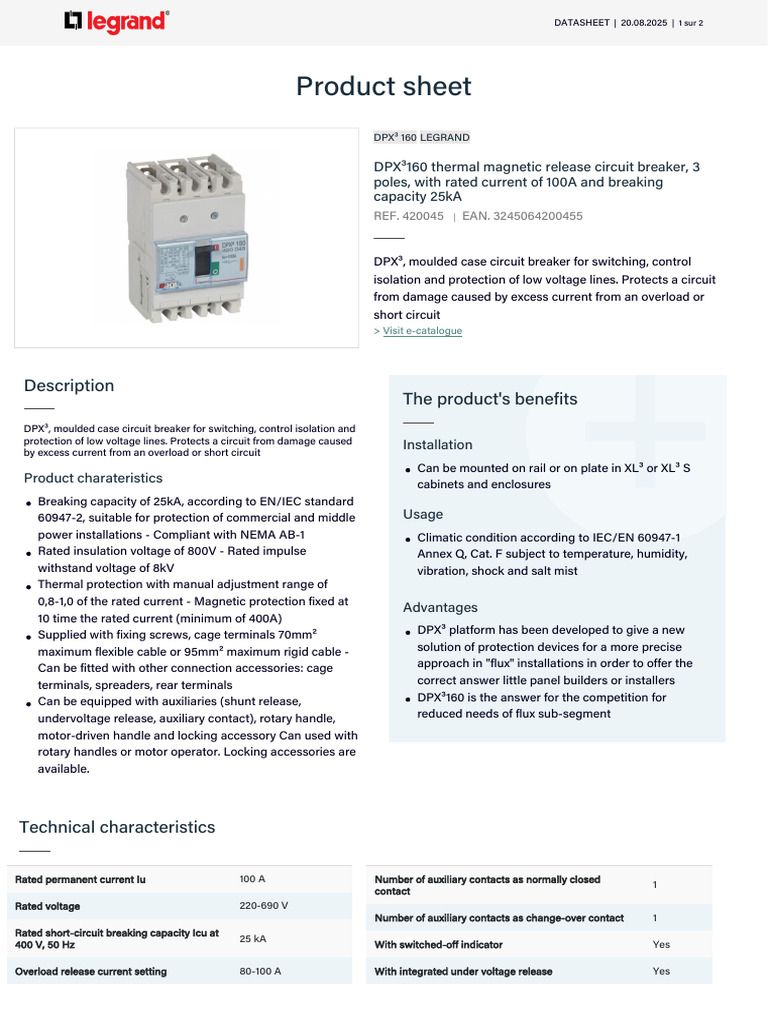 DPX³ 160 Circuit Breaker Datasheet | PDF | Electrical Components ...