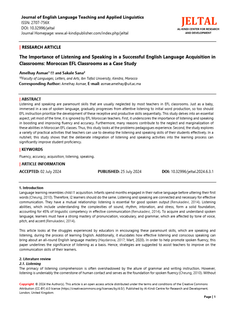 Enhancing EFL Through Listening & Speaking | PDF | English As A Second ...