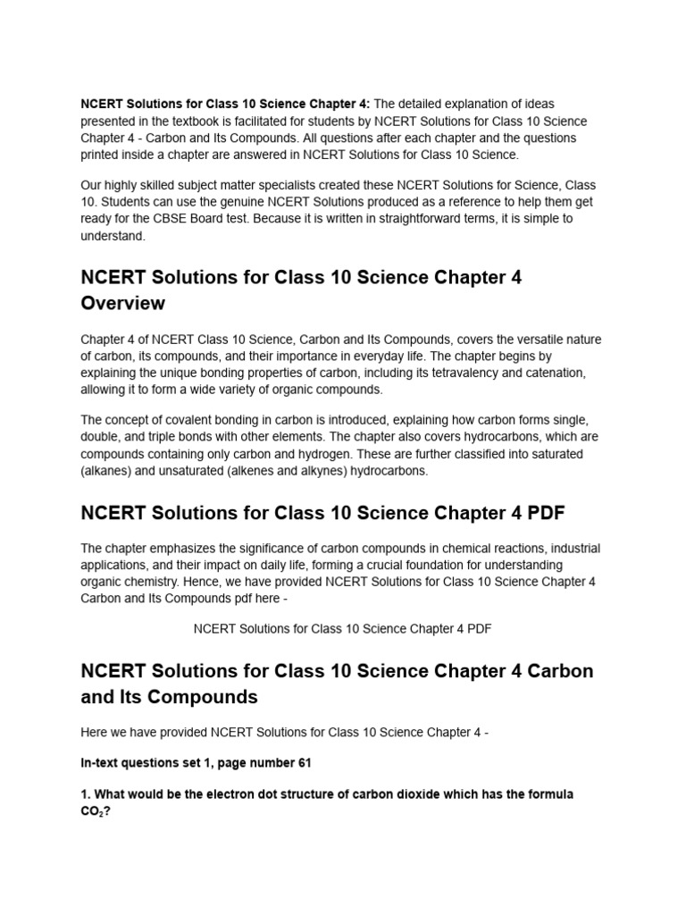 NCERT Class 10 Science Chapter 4 Solutions | PDF | Alkene | Chemical ...