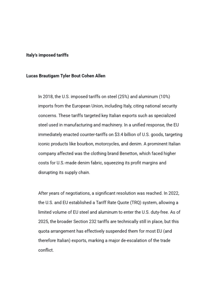 Italy's Tariff Impact and Resolution | PDF