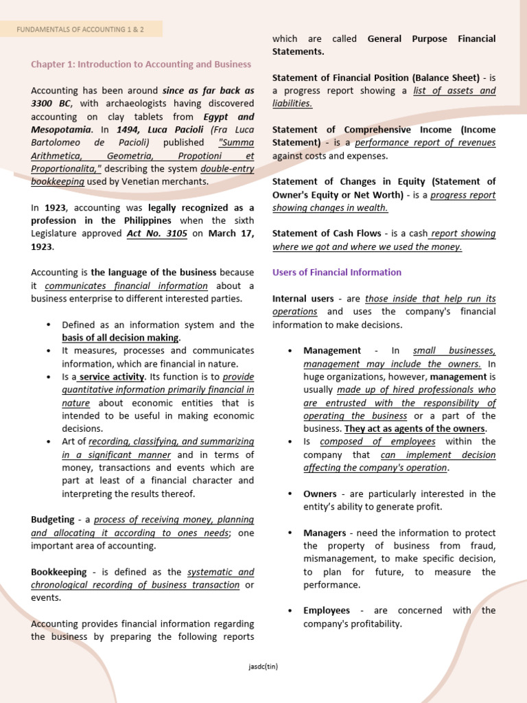 Copy of Fundamentals of Accounting 1_2 Notes | PDF | Equity (Finance ...