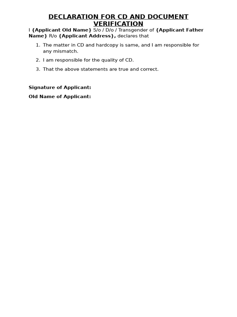 CD and Document Verification Declaration | PDF