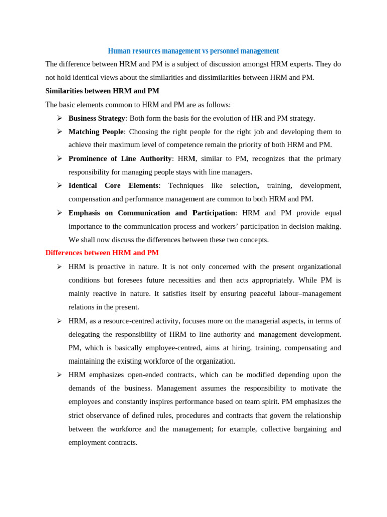 Human Resources Management Vs Personnel Management | PDF | Human ...