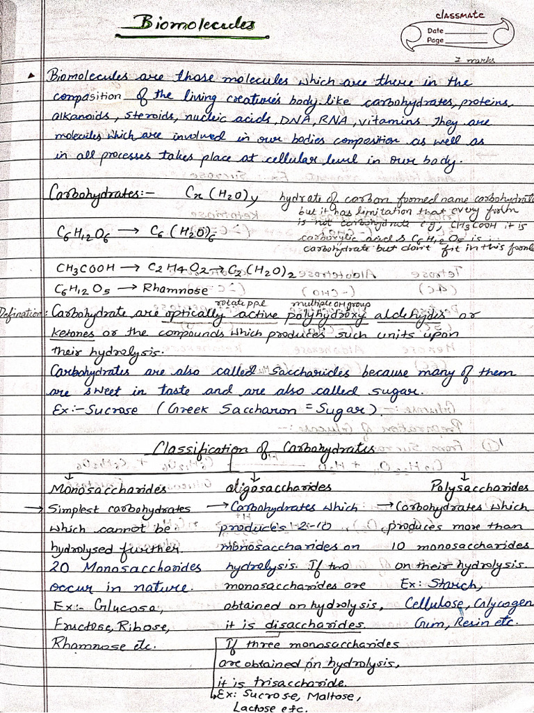 Biomolecules Class Notes Organic Chemistry Class 12th | PDF