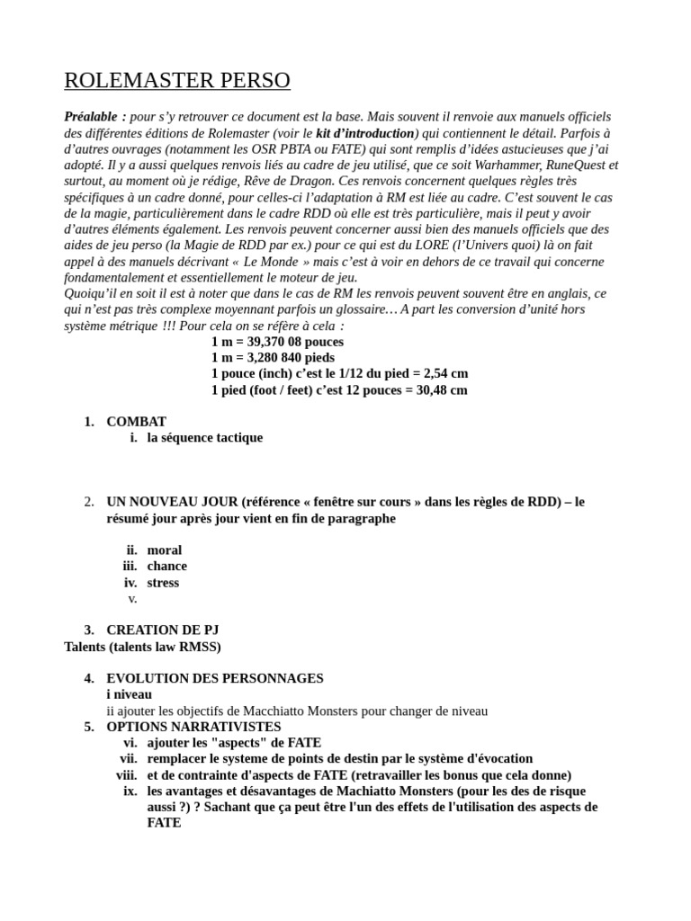 Guide de jeu Rolemaster et adaptations | PDF | Dé | Pouce (unité)