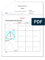 Mathematics Task Shapes Name: Grade: Date Total: 15: Faces