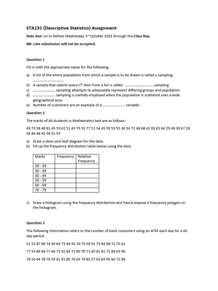 STA131 Descriptive Statistics Assignment | PDF