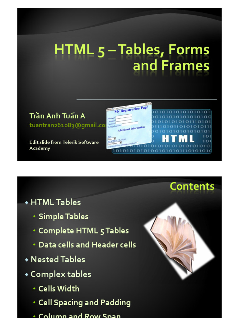 HTML Tables and Forms Guide | PDF | Html Element | Html