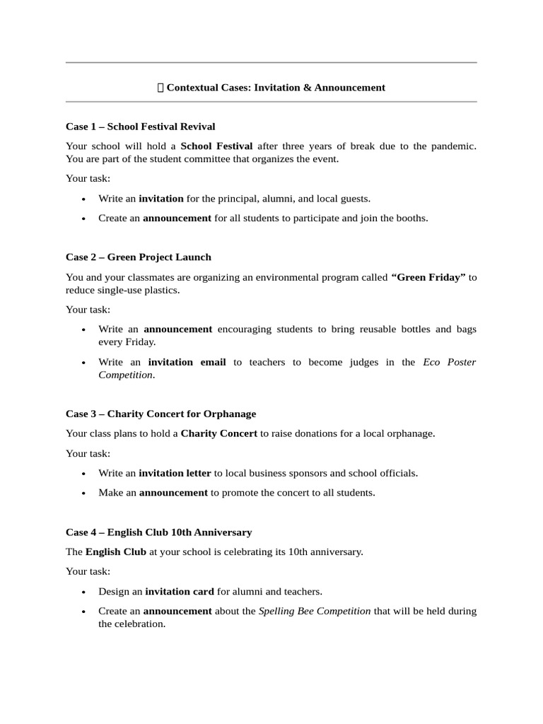 ? Contextual Cases For Invitation and Announcement | PDF