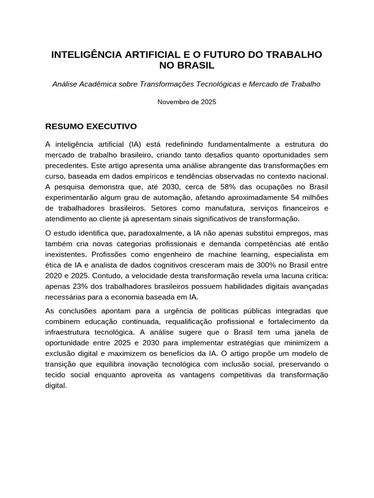 IA e o Futuro do Trabalho no Brasil | PDF | Inteligência artificial ...