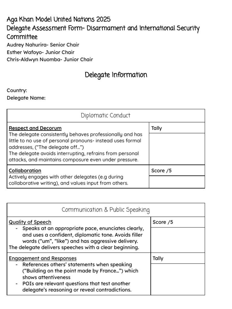 Delegate Assessment Form | PDF | International Relations
