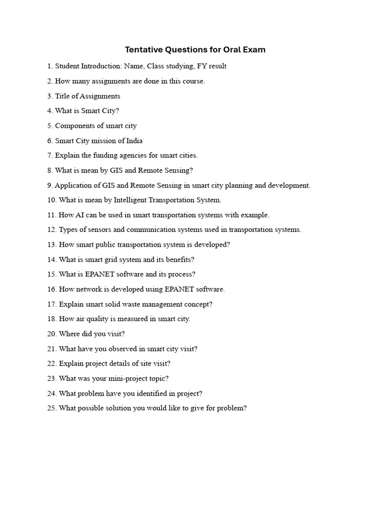 Oral Exam Questions on Smart Cities | PDF