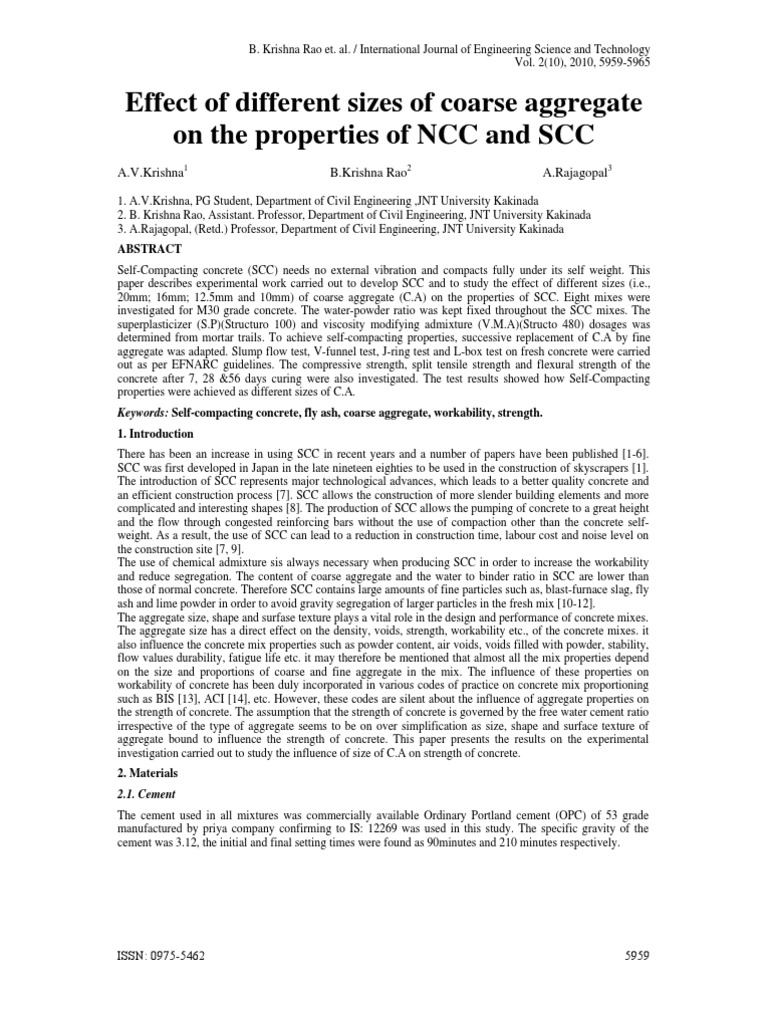 Effect of Different Sizes of Coarse Aggregate On The Properties of NCC ...