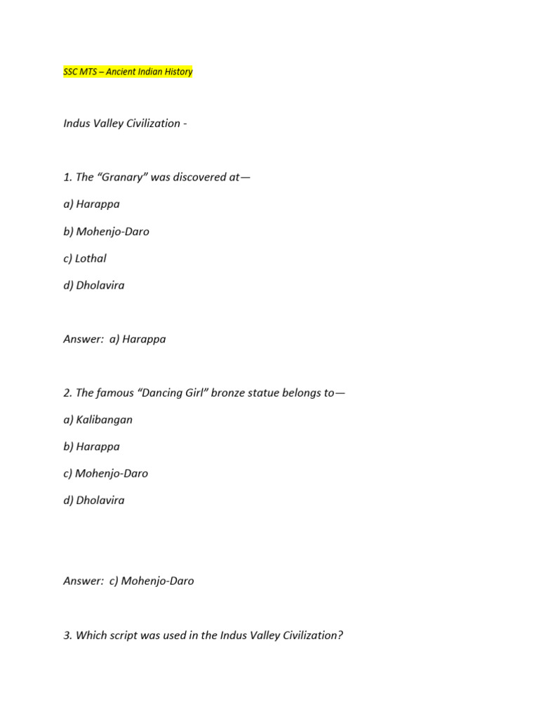 SSC MTS Ancient Indian History Quiz | PDF | Vedas | Indian Religions