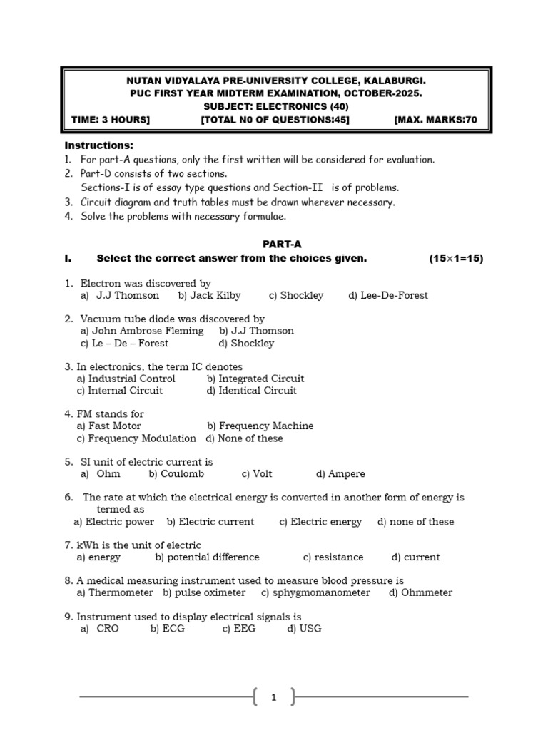 Electronics Midterm Exam Instructions | PDF | Rectifier | Logic Gate