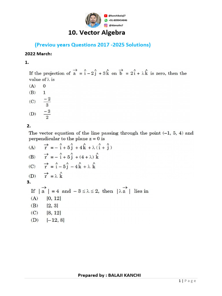 Vectors 2017 t0 2025 PYQ | PDF | Euclidean Vector | Euclid