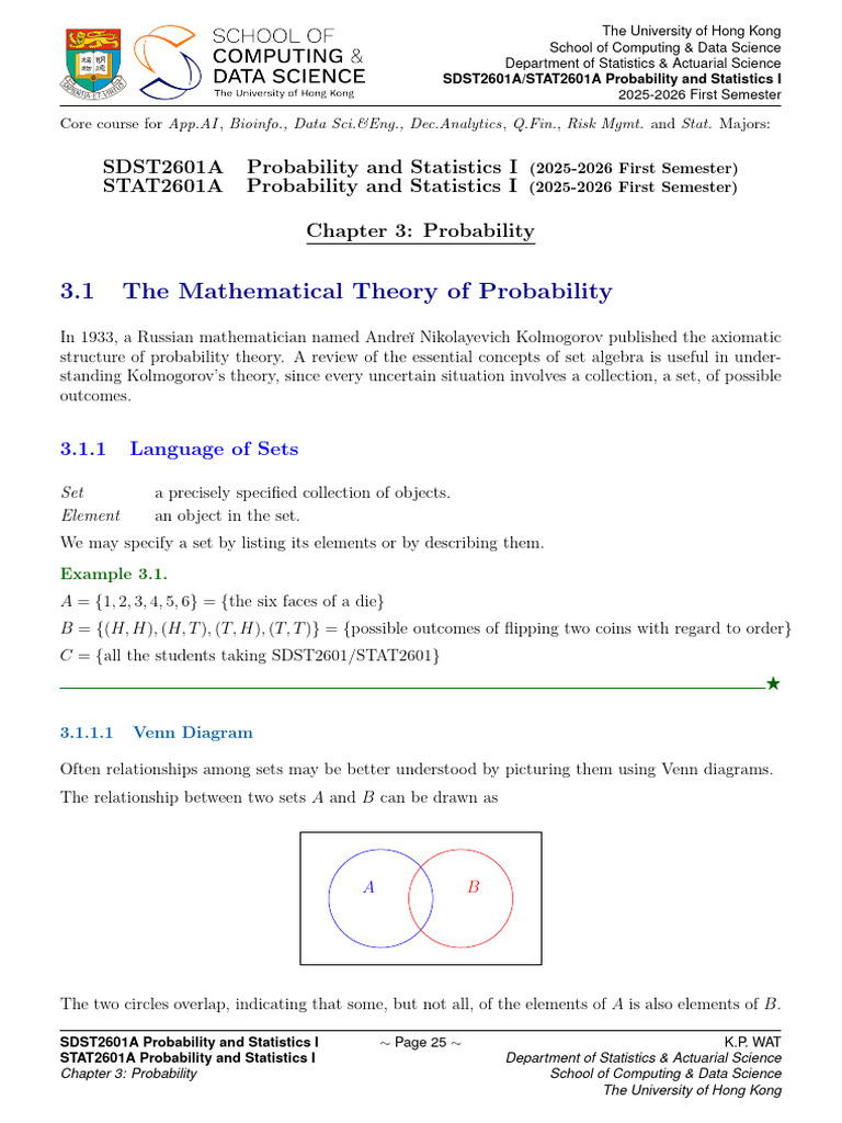 SDST2601 Probability and Statistics I | PDF | Probability | Subset