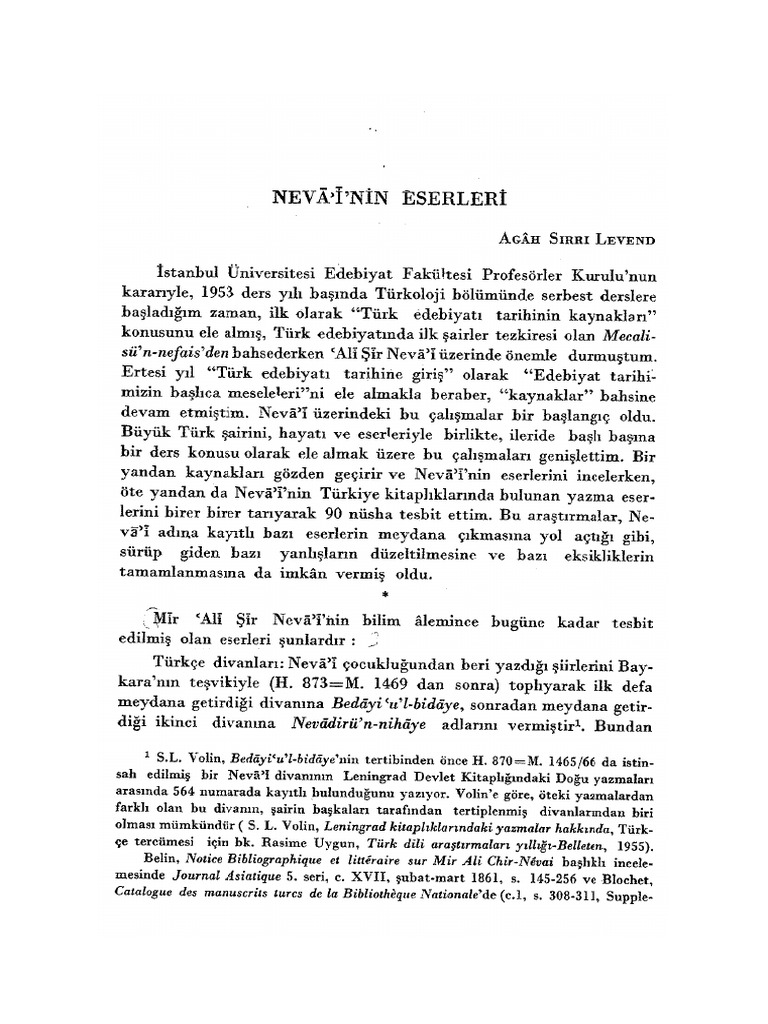 Agâh Sırrı Levend - Nevā'ī'nin Eserleri | PDF